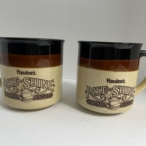 Set Of 2 VTG Hardee's Rise and Shine Homemade Biscuits Coffee Cup Breakfast Mug